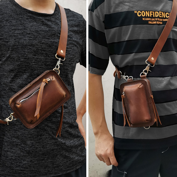 Handmade Brown LEATHER MEN Belt Pouch Waist BAG MIni Green Side Bag Belt Bag FOR MEN - iwalletsmen