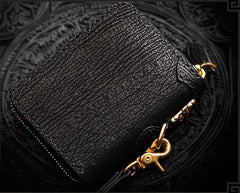 Handmade Leather Small Tooled Mens billfold Wallet Cool Chain Wallet Biker Wallet for Men
