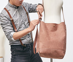 Mens Leather Cool Shoulder Tote Bag Messenger Bag Tote Side Bag for Men - iwalletsmen