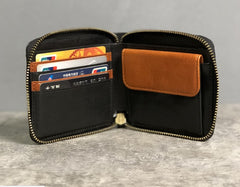 Genuine Leather Mens Cool Slim Zipper Leather Wallet Men Small Wallets Bifold for Men