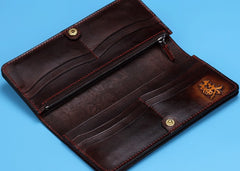 Handmade Leather Chinese Lion Mens Chain Biker Wallet Cool Leather Wallet With Chain Wallets for Men