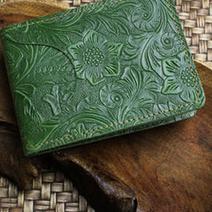 Green Leather ID Card Wallet Womens ID Card Holder Wallet bifold wallet with id window Mens Leather Wallet For ID Cards