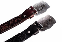 Handmade Genuine Leather Punk Rock Floral Mens Cool Men Biker Trucker Leather Belt