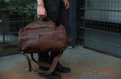 Mens Leather Barrel Backpack Cool Travel Bag Weekender Bag for men - iwalletsmen