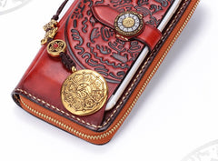 Handmade Leather Mens Chain Biker Wallet Cool Leather Wallet Long Phone Wallets for Men