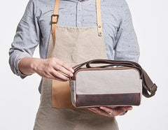 Mens Canvas Leather Gray Cool Messenger Bag Side Bag for Men - iwalletsmen