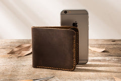 Cool Leather Mens Coffee Slim Small Wallet Bifold Vintage billfold Wallet for Men - iwalletsmen