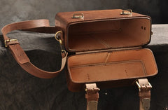 Handmade Vintage Coffee Leather Mens Messenger Bag Box Shoulder Bags for Men - iwalletsmen