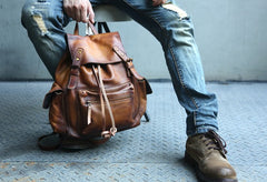 Handmade Cool Leather Mens Backpack Travel Backpacks Laptop Backpack for men - iwalletsmen