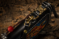 Handmade Leather Carp Mens Chain Biker Wallet Cool Leather Wallet Long Phone Wallets for Men - iwalletsmen