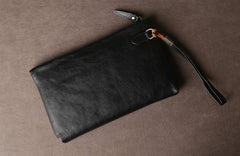 Genuine Leather Mens Clutch Cool Slim Wallet Zipper Clutch Wristlet Bag Wallet for Men Women