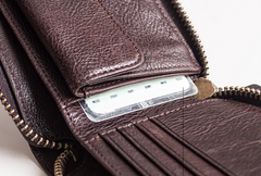 Genuine Leather Mens Cool billfold Leather Wallet Men Small Zipper Wallets Bifold for Men - iwalletsmen