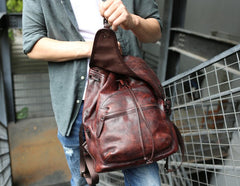 Coffee Leather Mens Backpack Travel Backpack Laptop Backpacks for men - iwalletsmen