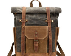Waxed Canvas Leather Mens Travel Backpacks Canvas Backpack Canvas School Backpack for Men - iwalletsmen