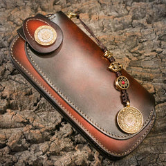 Handmade Leather Mens Cool Long World of Warcraft Leather Chain Wallet Cards Biker Trucker Wallet - iwalletsmen