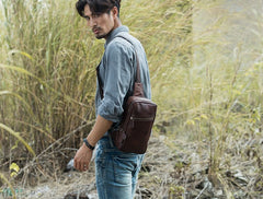 Coffee Leather Mens Sling Bag Sling Shoulder Bag Sling Backpacks for men - iwalletsmen