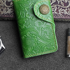 Handmade Leather Floral Mens Cool Key Wallet Wallet Card Holder Small Card Keychain Wallets for Men