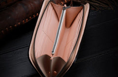 Handmade Leather Mens Clutch Wallet Cool Floral Tooled Wallet Long Zipper Wallets for Men