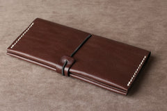 Genuine Leather Mens Cool Long Leather Wallet Cards Phone Bifold Clutch Wallet for Men