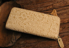 Handmade Leather Floral Floral Mens Cool Zipper Phone Travel Long Wallet Card Holder Card Slim Clutch Wallets for Men