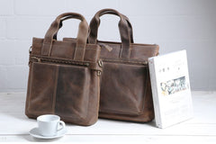 Cool Coffee Leather Mens Briefcases Work Bag Laptop Bag Business Bag for Men - iwalletsmen