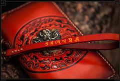 Handmade Leather Tibetan Mens Chain Biker Wallet Cool Leather Wallet Long Clutch Wallets for Men