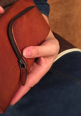 Genuine Leather Mens Cool Long Leather Phone Wallet Zipper Clutch Wristlet Wallet for Men