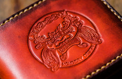 Handmade Leather Chinese Lion Tooled Mens billfold Wallet Cool Leather Wallet Slim Wallet for Men