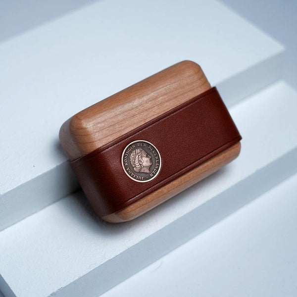 Handmade Dark Brown Leather Cherrywood AirPods Pro Case Custom Brown Leather AirPods Pro Case Airpod Case Cover - iwalletsmen
