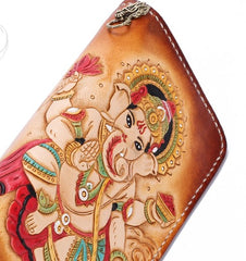 Handmade Leather Ganesha Mens Chain Biker Wallet Cool Leather Wallet With Chain Wallets for Men