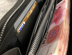 Genuine Leather Mens Cool Long Leather Wallet Zipper Clutch Wristlet Wallet for Men