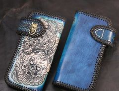 Handmade Leather Skull Punk Mens Chain Biker Wallet Cool Leather Wallet Long Wallets for Men
