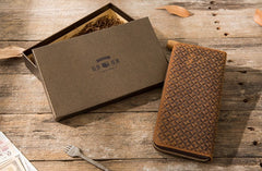 Cool Leather Mens Braided Long Zipper Clutch Wallet Long Wallet for Men - iwalletsmen
