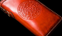 Handmade Leather Mens Tibetan Chain Biker Wallet Cool Leather Wallet Long Clutch Wallets for Men