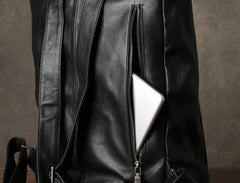 Genuine Leather Mens Cool Backpack Sling Bag Large Black Travel Bag Hiking Bag for men