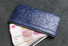 Handmade Leather Mens Cool Zipper Phone Travel Long Wallet Holder Slim Clutch Wallets for Men