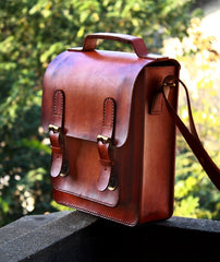Handmade Vintage Brown Leather Mens School Shoulder Bag Messenger Bag for Men - iwalletsmen