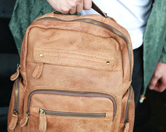 Cool Brown Mens Leather Backpack Travel Backpacks School Backpacks for men - iwalletsmen