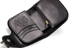 Handmade Leather Small Tooled Mens billfold Wallet Cool Chain Wallet Biker Wallet for Men