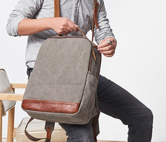 Cool Canvas Leather Mens Backpack Canvas Travel Bag Canvas School Bag for Men - iwalletsmen