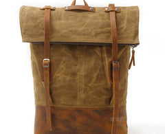 Cool Waxed Canvas Leather Mens Backpacks Canvas Travel Backpack Canvas School Backpack for Men - iwalletsmen