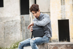 Black Small Leather Mens Shoulder Bags Messenger Bags for Men - iwalletsmen