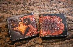 Handmade Leather Eagle Tooled Mens billfold Wallet Cool Leather Wallet Slim Wallet for Men