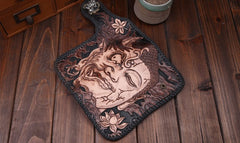 Handmade Leather Mens Cool Black Buddha Chain Wallet Biker Trucker Wallet with Chain