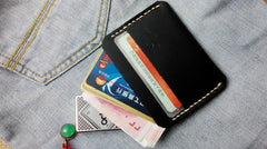 Black Leather Mens Slim Front Pocket Wallets Leather Cards Wallet for Men - iwalletsmen