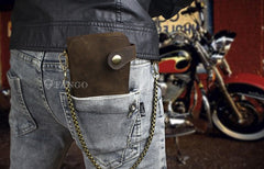 Handmade Genuine Leather Biker Wallet Mens Cool Chain Wallet Trucker Wallet with Chain