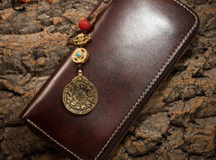 Handmade Leather Mens Chain Biker Wallet Cool Leather Wallet Long Phone Wallets for Men
