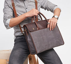 Mens Gray Canvas Leather Briefcase Handbag Work Bag Business Bag for Men - iwalletsmen