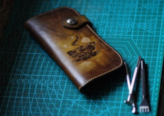 Handmade Tooled Mens Leather Long Biker Wallet Cool Long Chain Wallet for Men - iwalletsmen