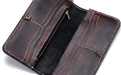 Handmade Leather Chinese Lion Mens Chain Biker Wallet Cool Leather Wallet With Chain Wallets for Men